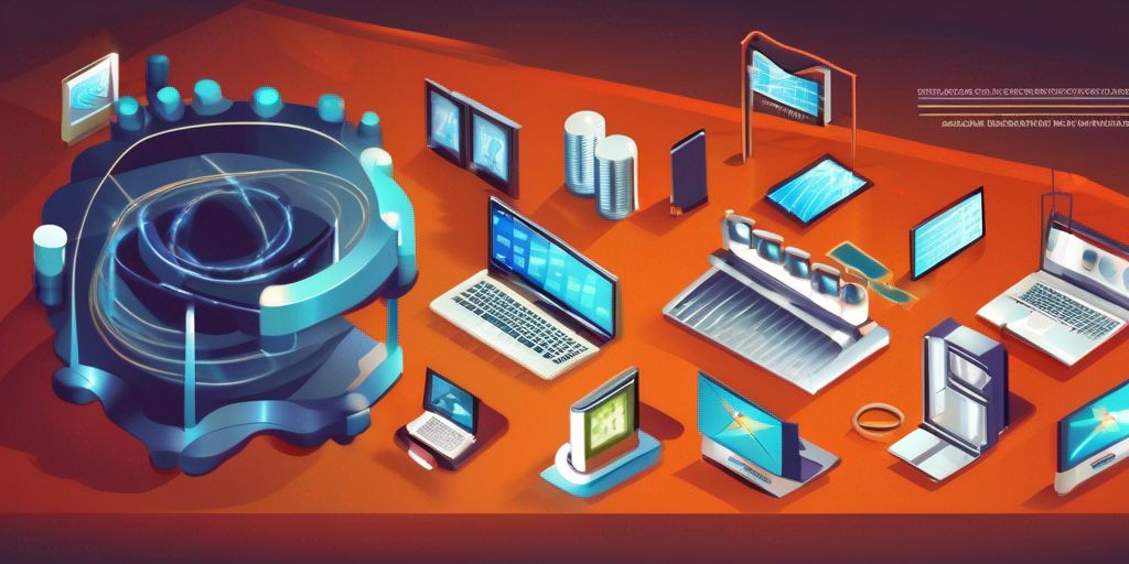 Infografía tecnológica futurista en estilo isométrico.
