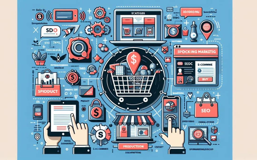 Ilustración de conceptos de marketing digital y SEO.
