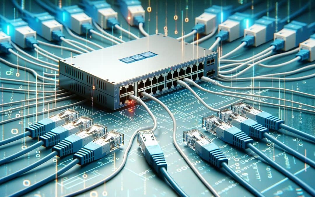 Switch Ethernet y cables de red.